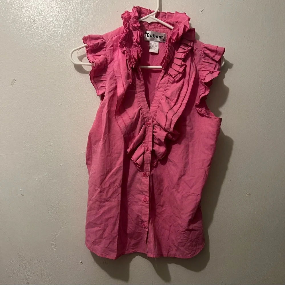 Buttons Pink Ruffled Top - Picture 2 of 9